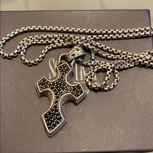 Scott Kay Sterling large cross w/ black sapphires